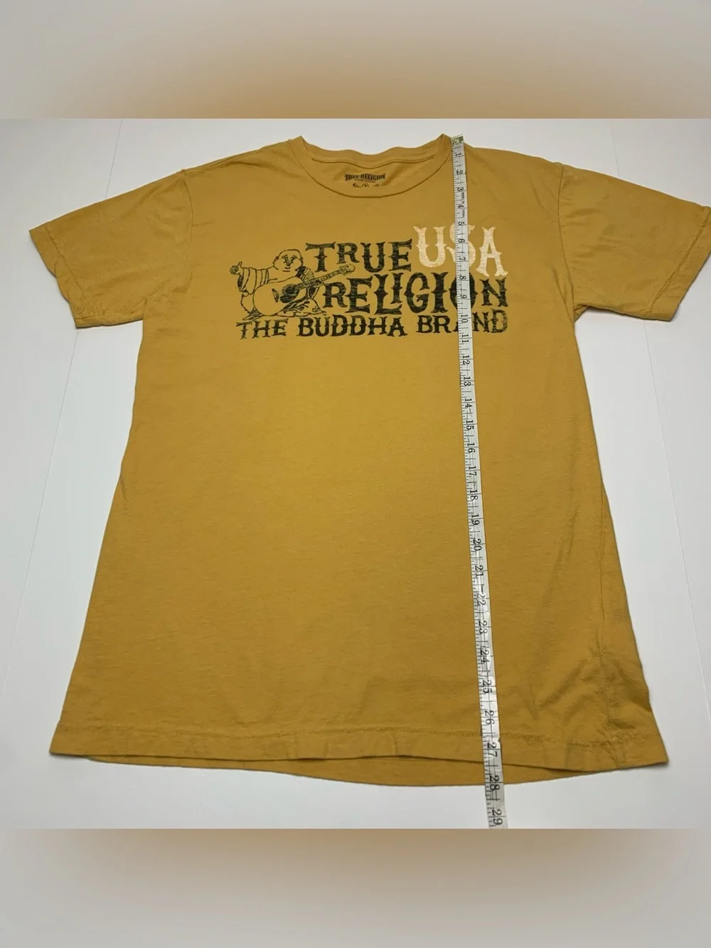 True Religion T-Shirt Buddha Brand Yellow Cotton Graphic Tee Mens Size Medium - Picture 5 of 8